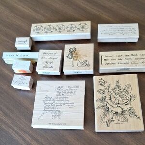 Floral and Script Rubber Stamp Set